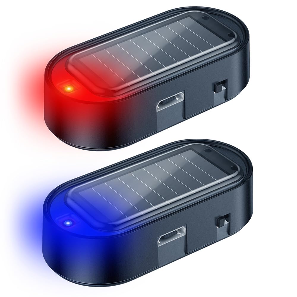 Two-piece red and blue solar dummy car alarm warning light set
