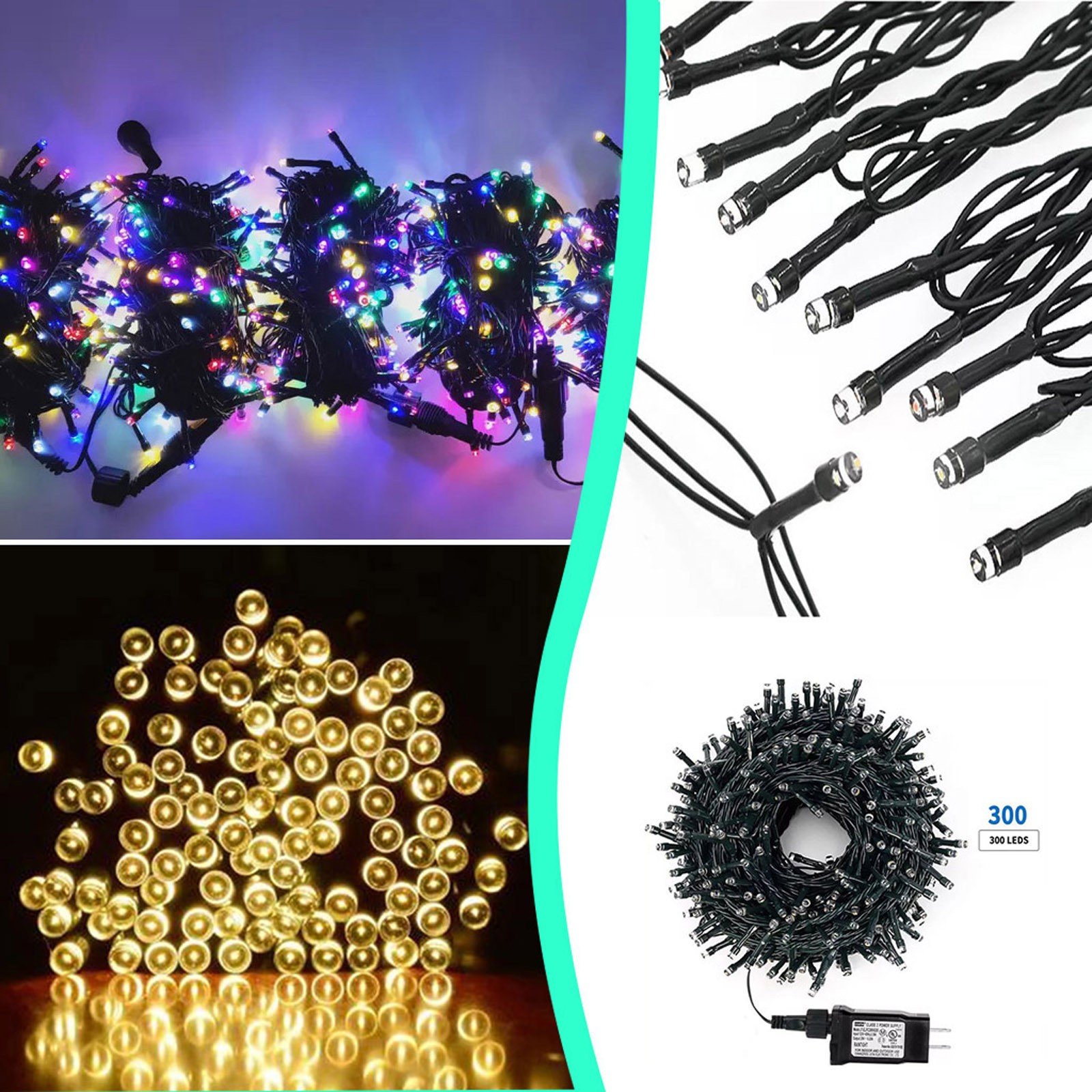 Mikilon Christmas Lights, 24V Outdoor 30M 300 LEDs Batteries Home Decoration Parties Weddings, BLACK