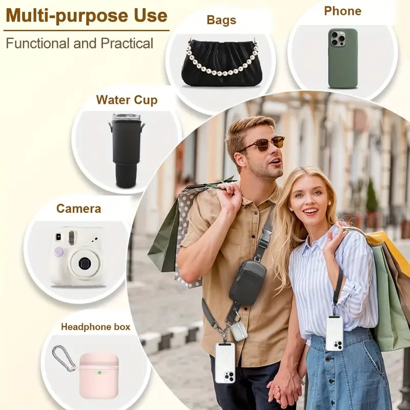 fashion black adjustable crossbody mobile phone shoulder strap   wrist lanyard travel anti theft with clip multi purpose suitable for mobile phone case   lightweight daily bag universal for men and women Product details 3