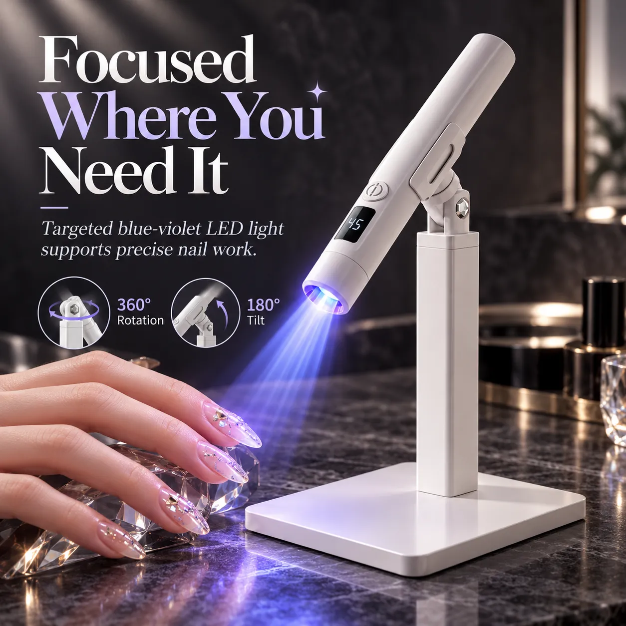 Close-up of the LED nail lamp head and light-emitting area