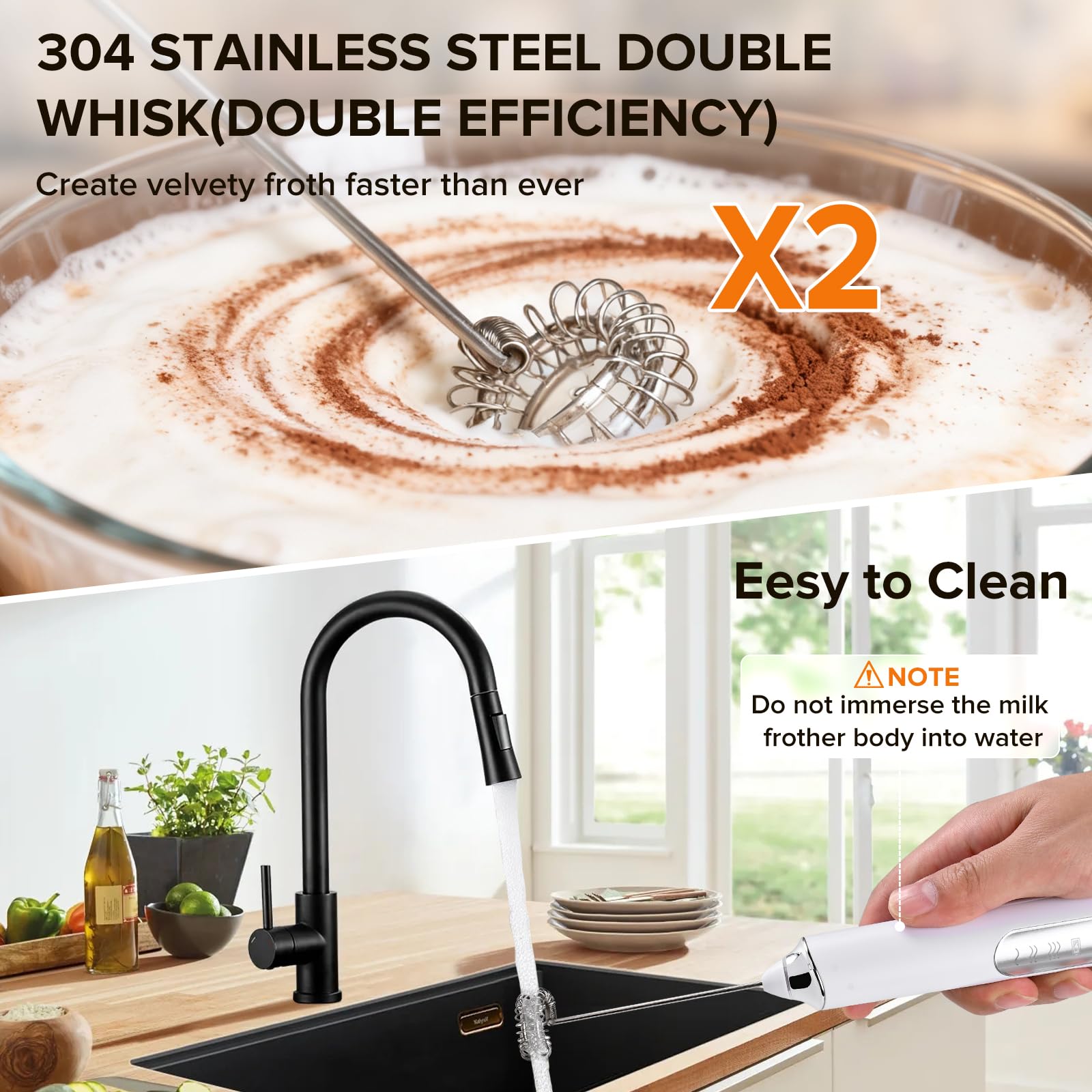 Stainless Steel Double Whisk and Easy to Clean