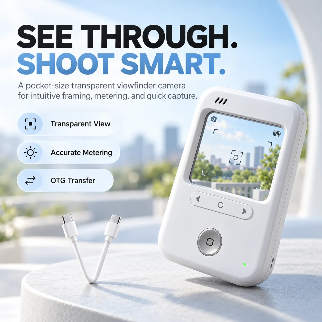 See Through. Shoot Smart. Transparent Viewfinder Pocket Camera