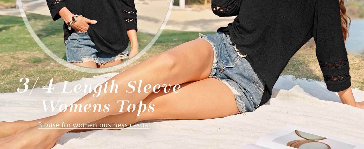 3/4 length sleeve womens tops dressy casual blouses for women