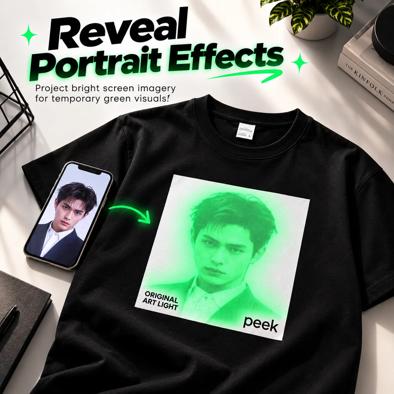Reveal Portrait Effects - Project bright screen imagery for temporary green visuals