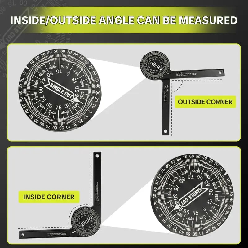 Miter saw protractor measuring inside and outside corners