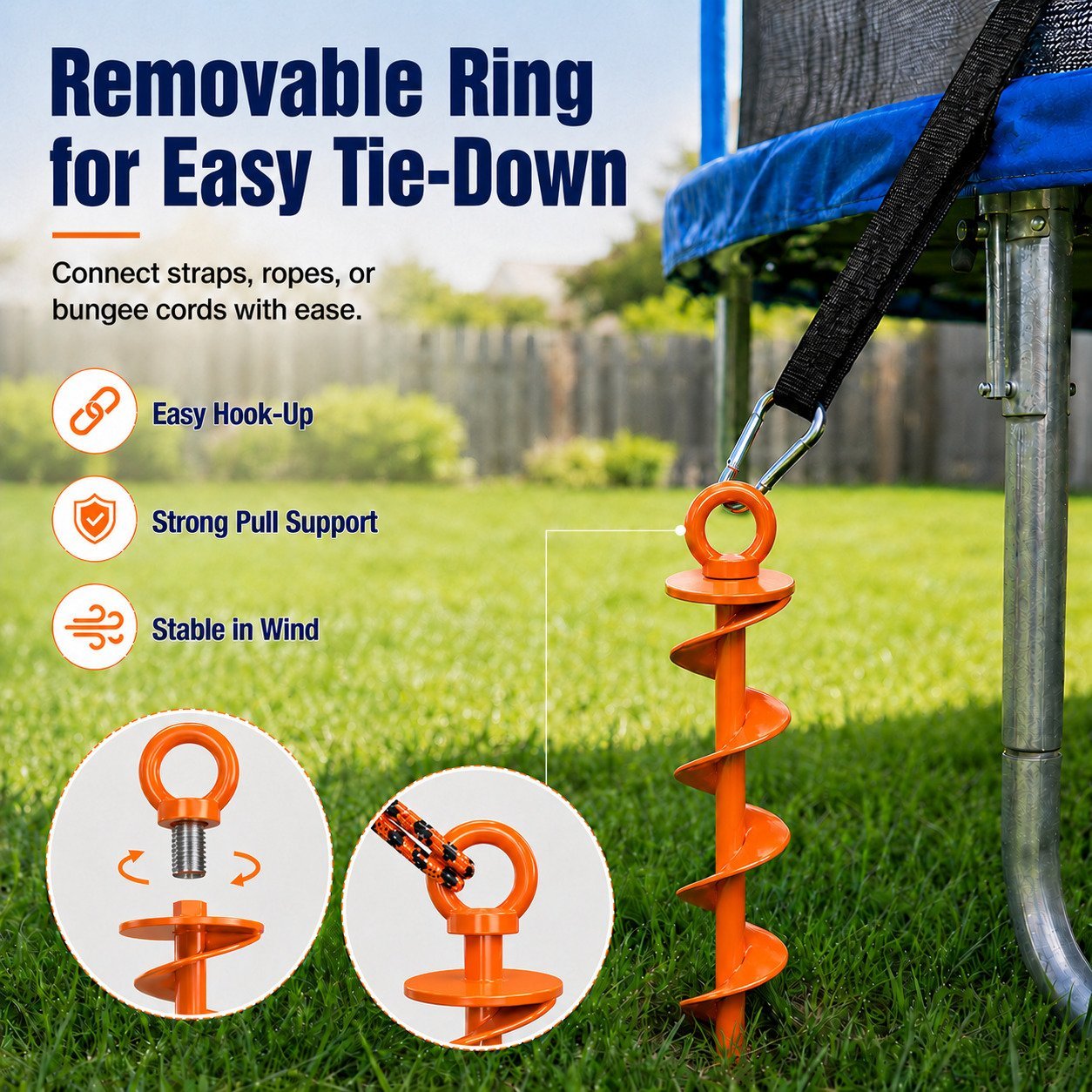 Removable tie down eye ring on ground anchor