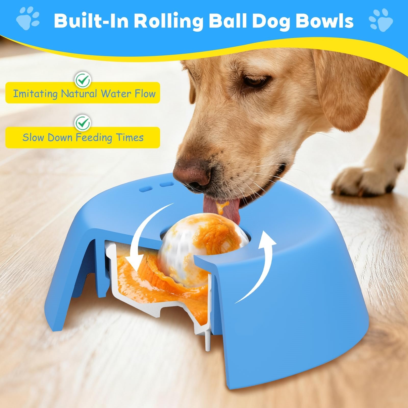 Dog licking rolling ball
