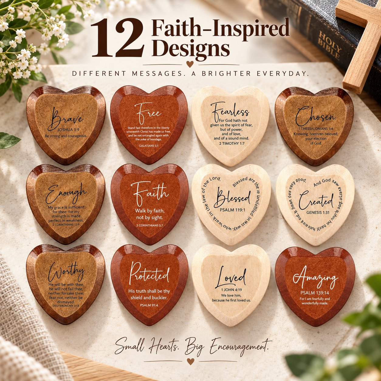 Christian wooden pocket hearts with inspirational gift boxes