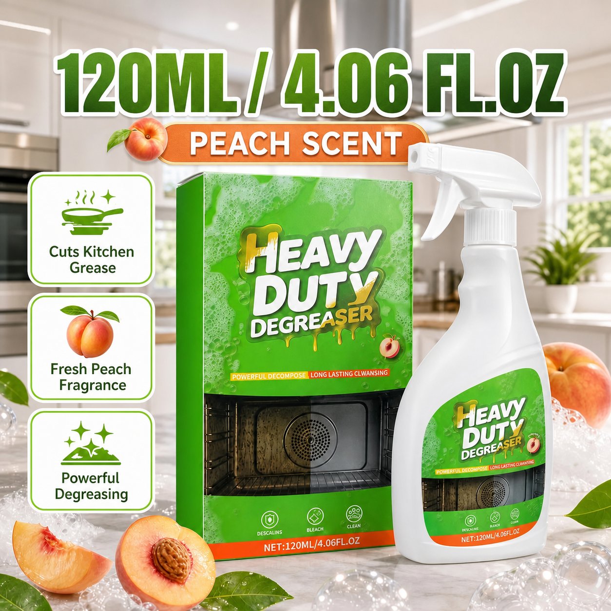 Multi-surface household cleaner with reminder to spot test first