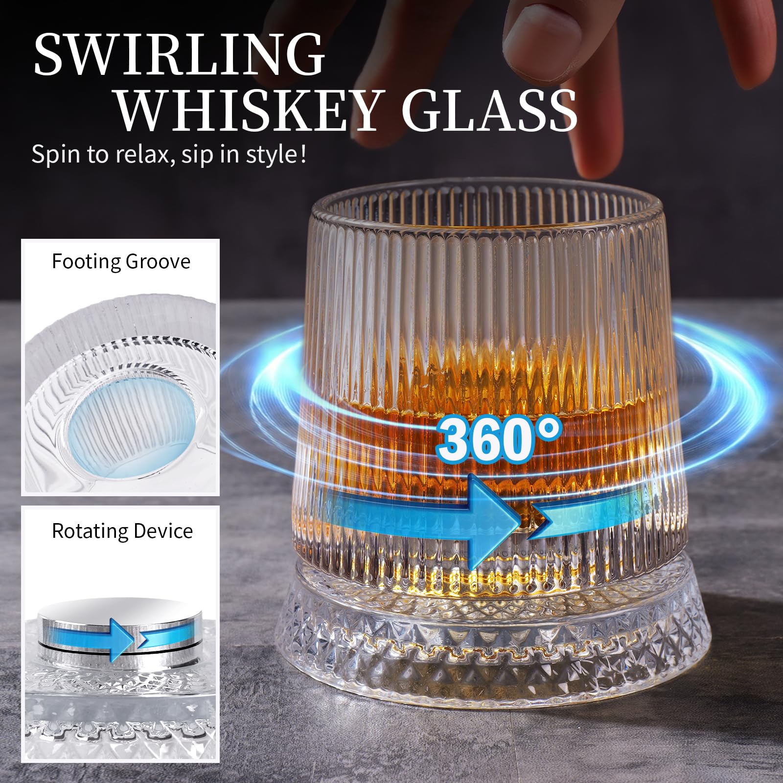 Spinning Whiskey Glass Set Components and Rotation demonstration
