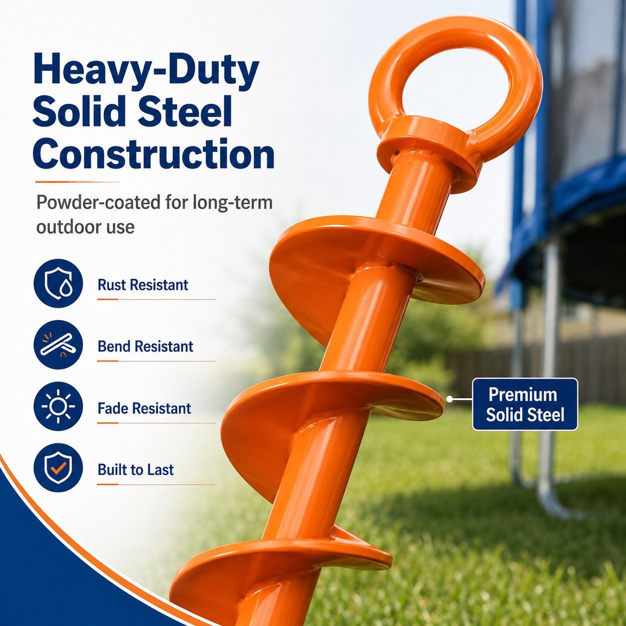 Heavy duty solid steel spiral ground anchor