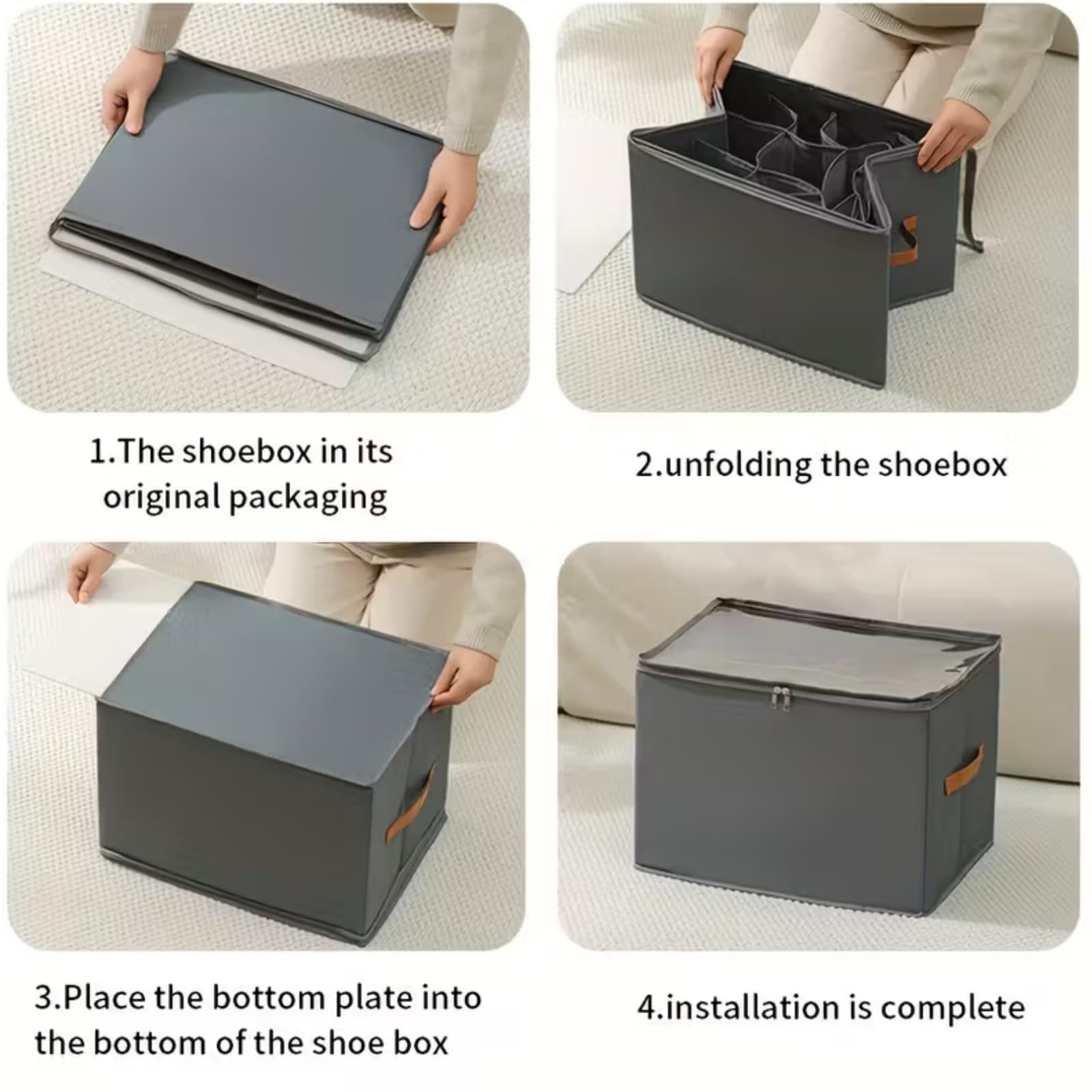 4 Step instruction to unfold storage box