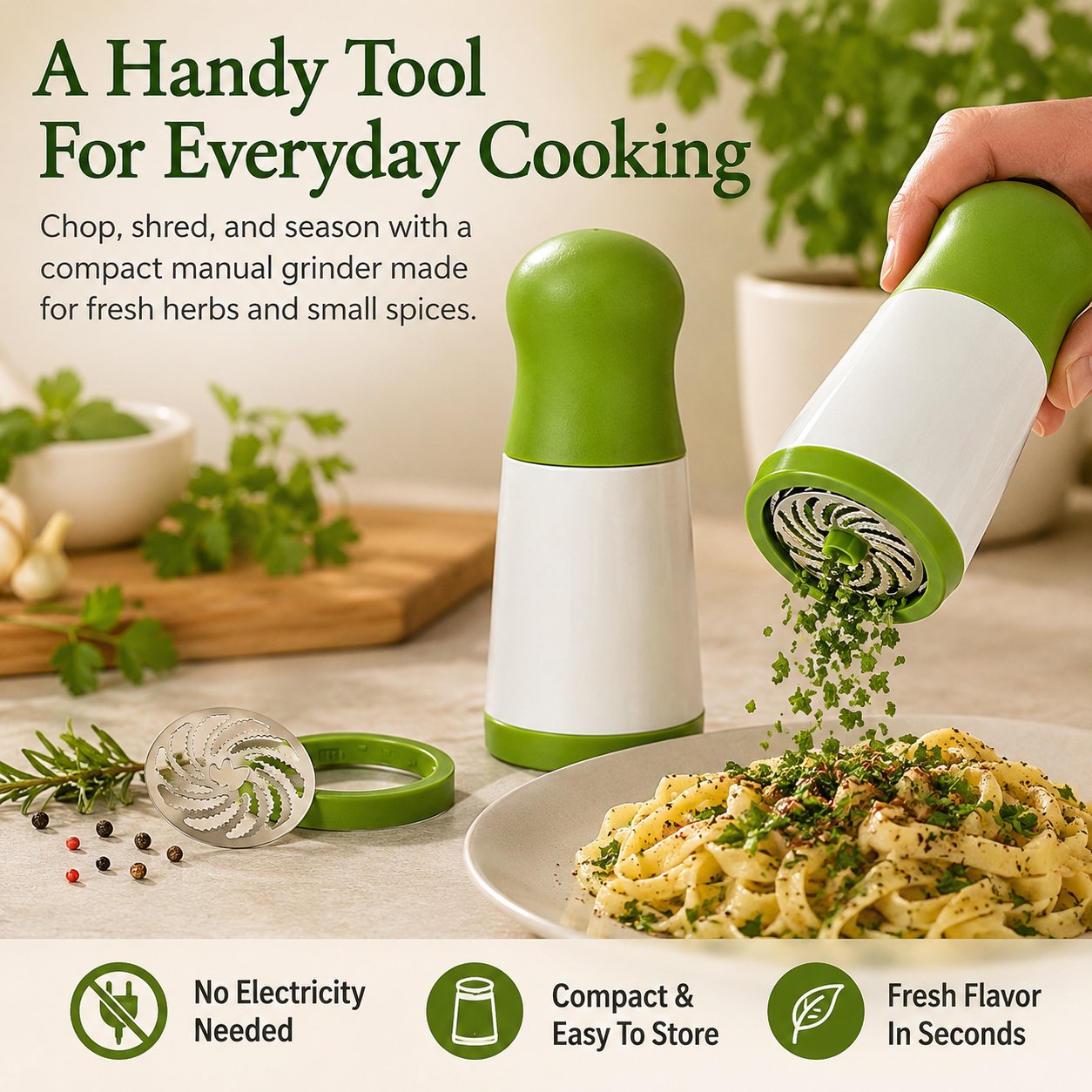 Stainless steel blades inside manual herb grinder