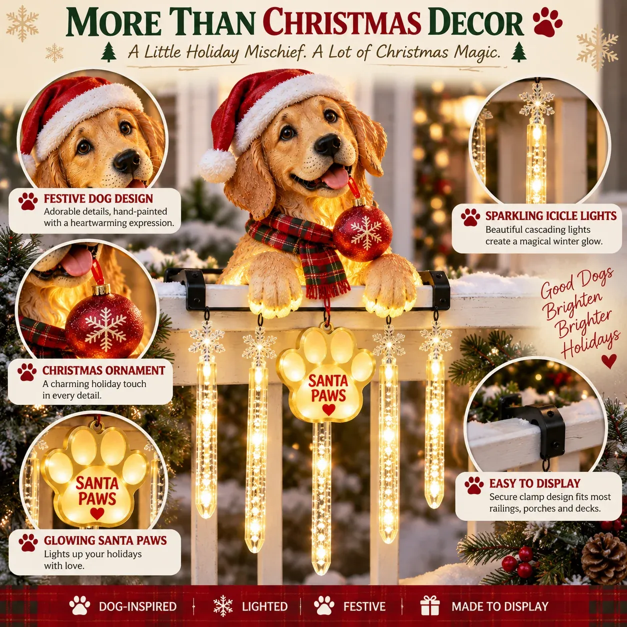 Santa Paws Christmas decoration product features