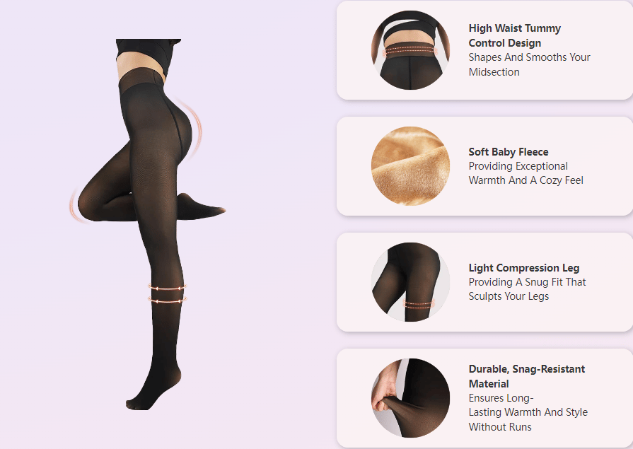 Detailed construction of fleece-lined high-waist tights