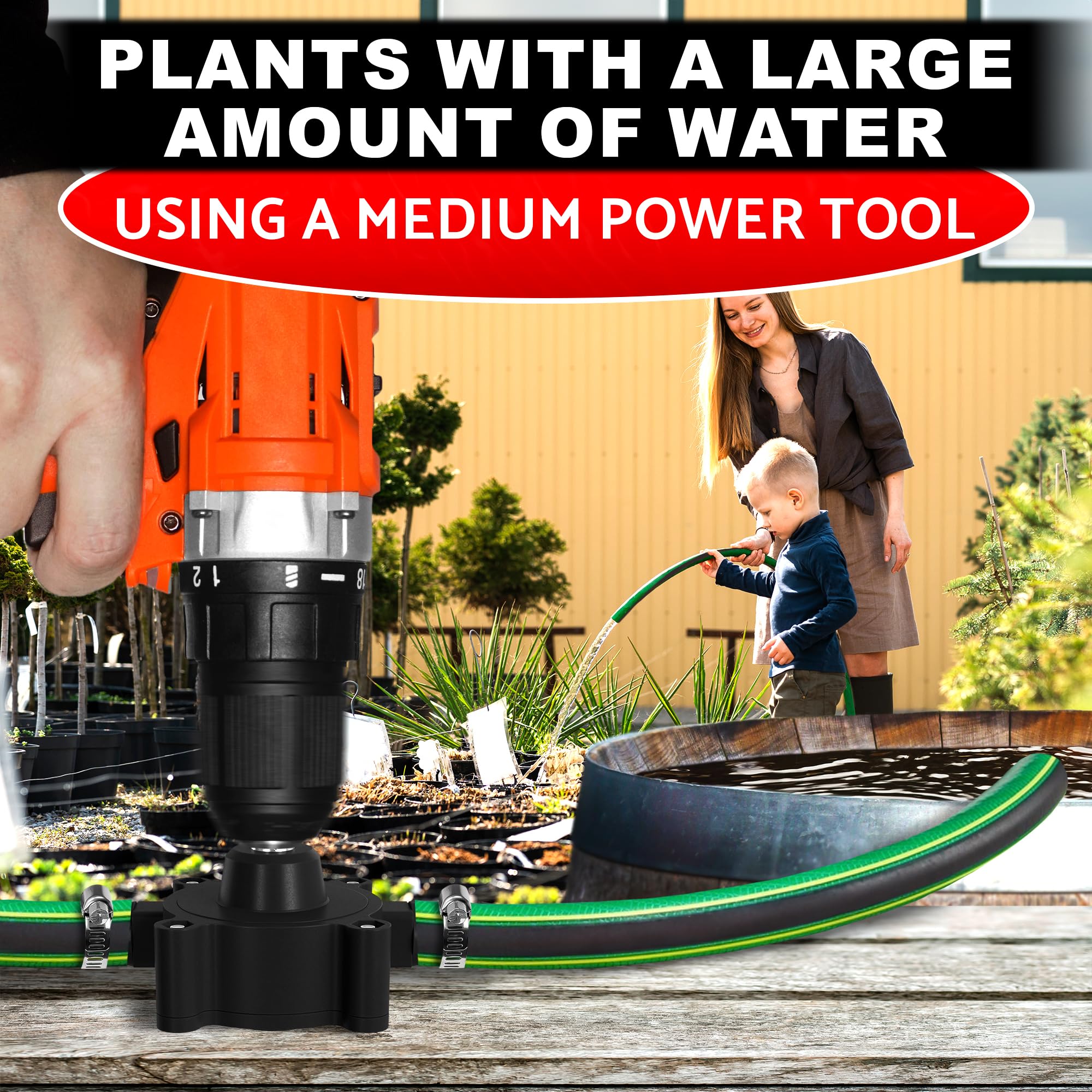 Transferring Large Volume of Water with Medium Power Tool