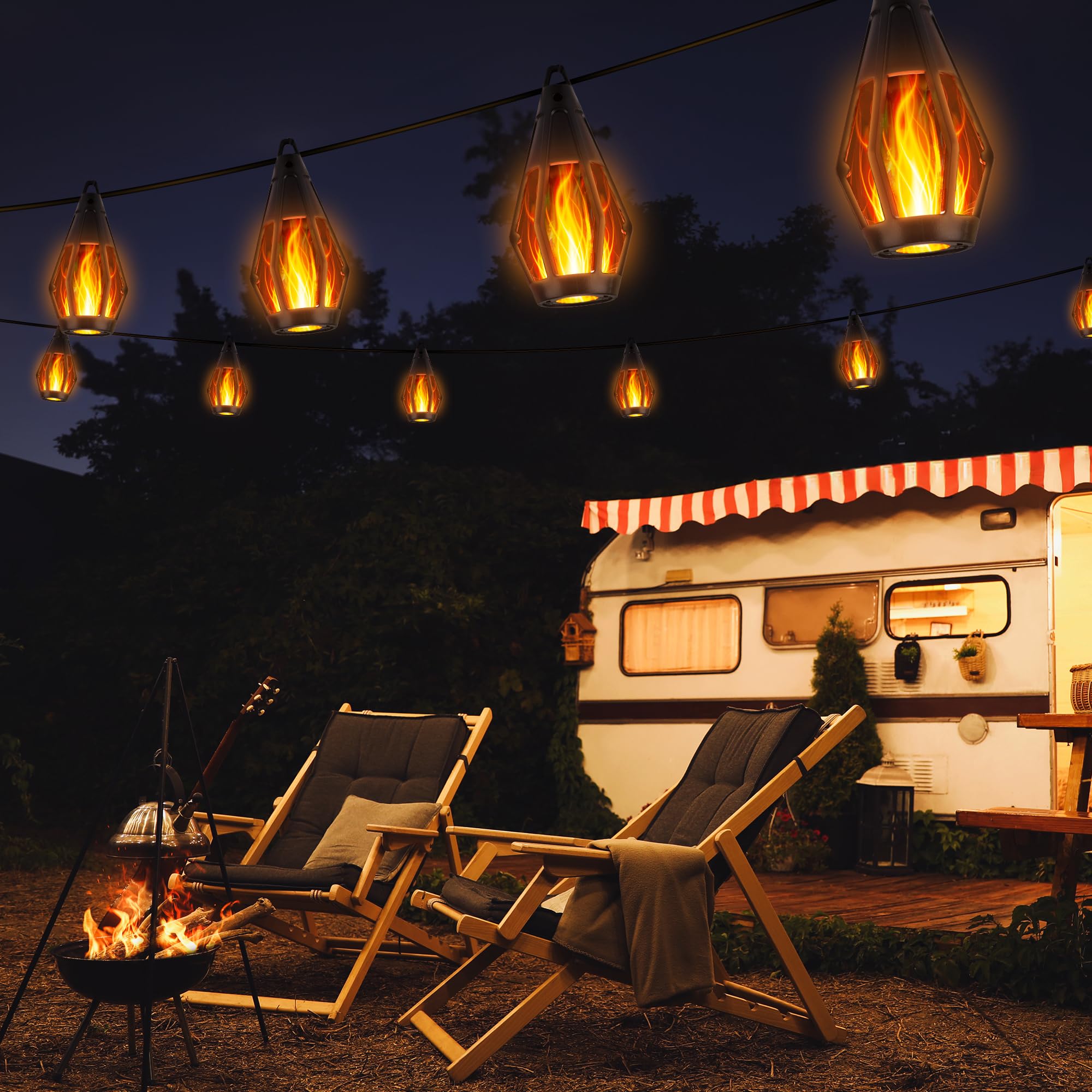 RV Camping bonfire Atmosphere with Flame Lights