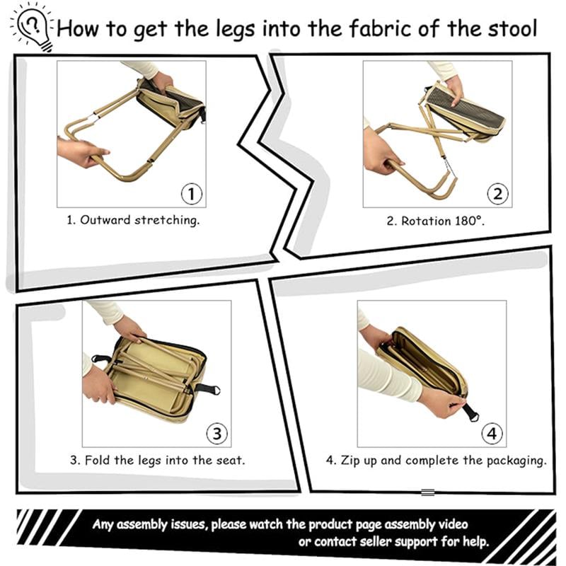 Product Introduction of Mountaineering and Hiking portable Stool, 1.5 lbs ultra light, foldable Stool with Carry Bag, Aluminum Alloy Bracket,  Hold Up to 500 LBS,  Outdoor chair with pocket,  Travel, BBQ, Fishing, Beach, Picnic, Camping, Queuing, Outdoorfun 6
