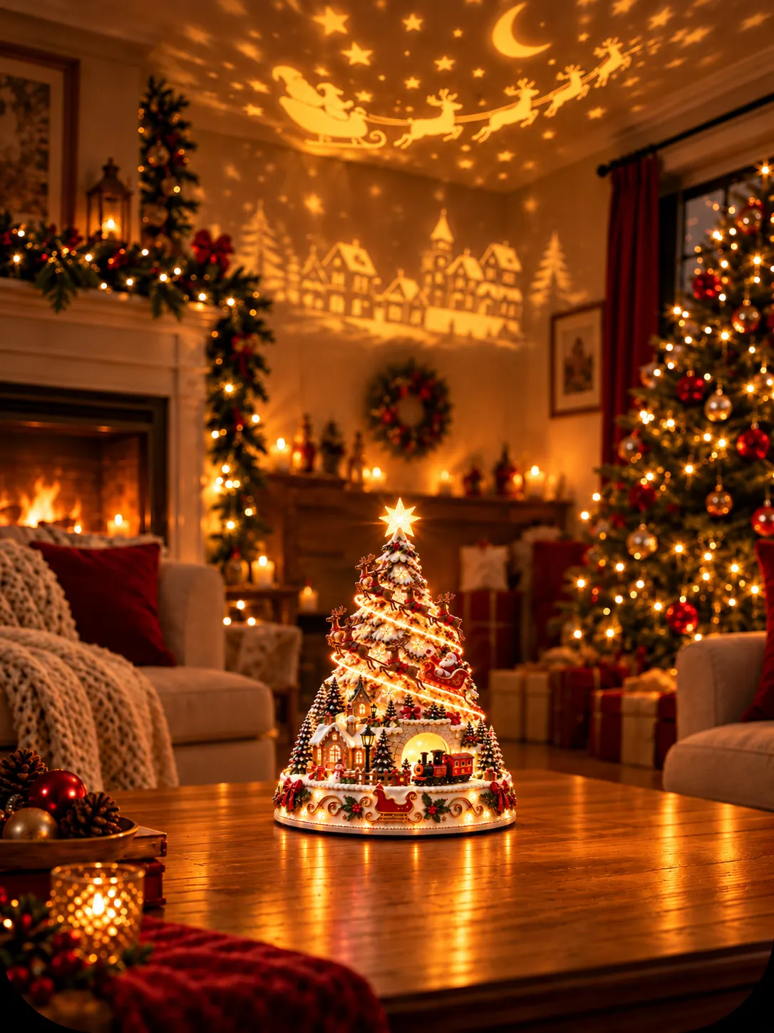Illuminated Christmas village projection centerpiece