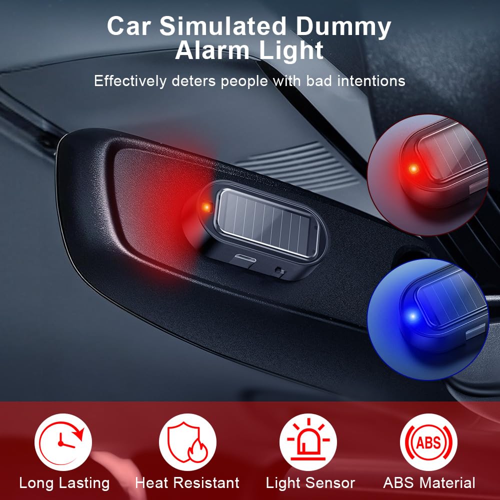 Solar simulated car alarm warning light installed inside a vehicle