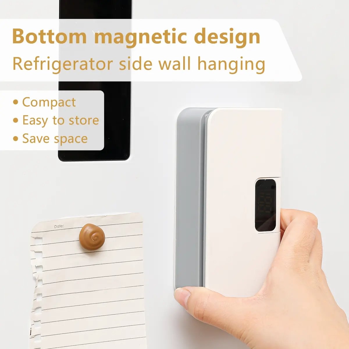 Magnetic bottom hanging on fridge