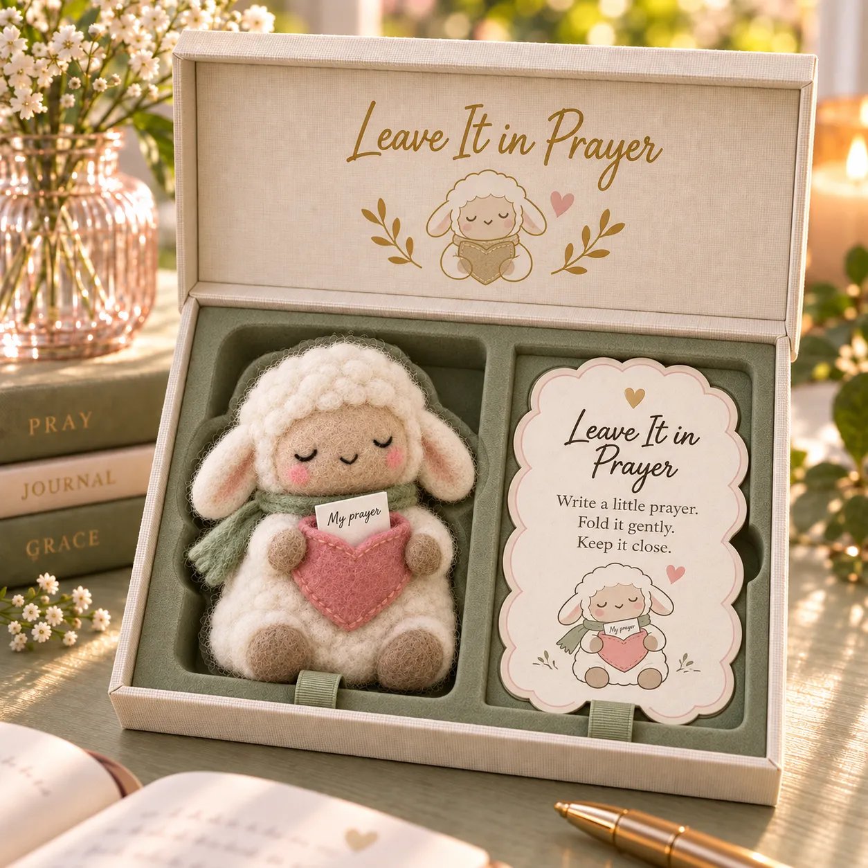 Little Prayer Lamb felt keepsake gift set Little Prayer Lamb felt keepsake gift set