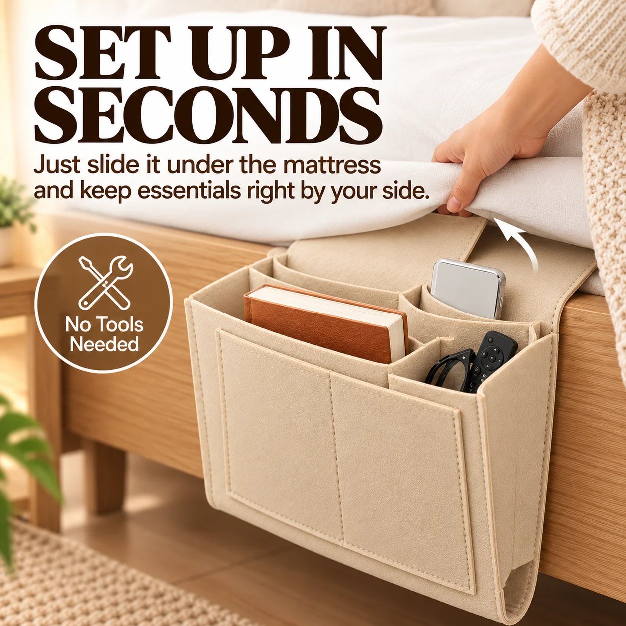 Bedside organizer installation steps