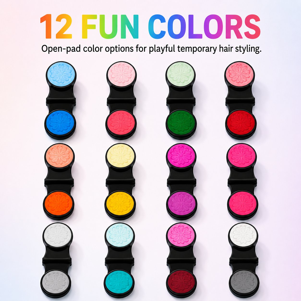 Opened pink temporary hair chalk applicator showing its circular contact surfaces