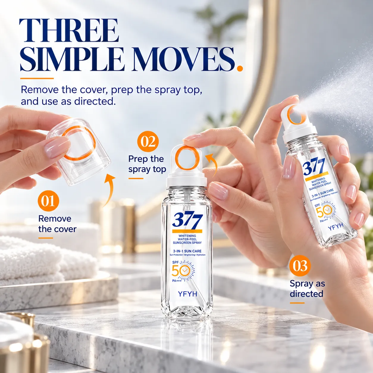Three Simple Moves - Remove the cover, prep the spray top, and use as directed