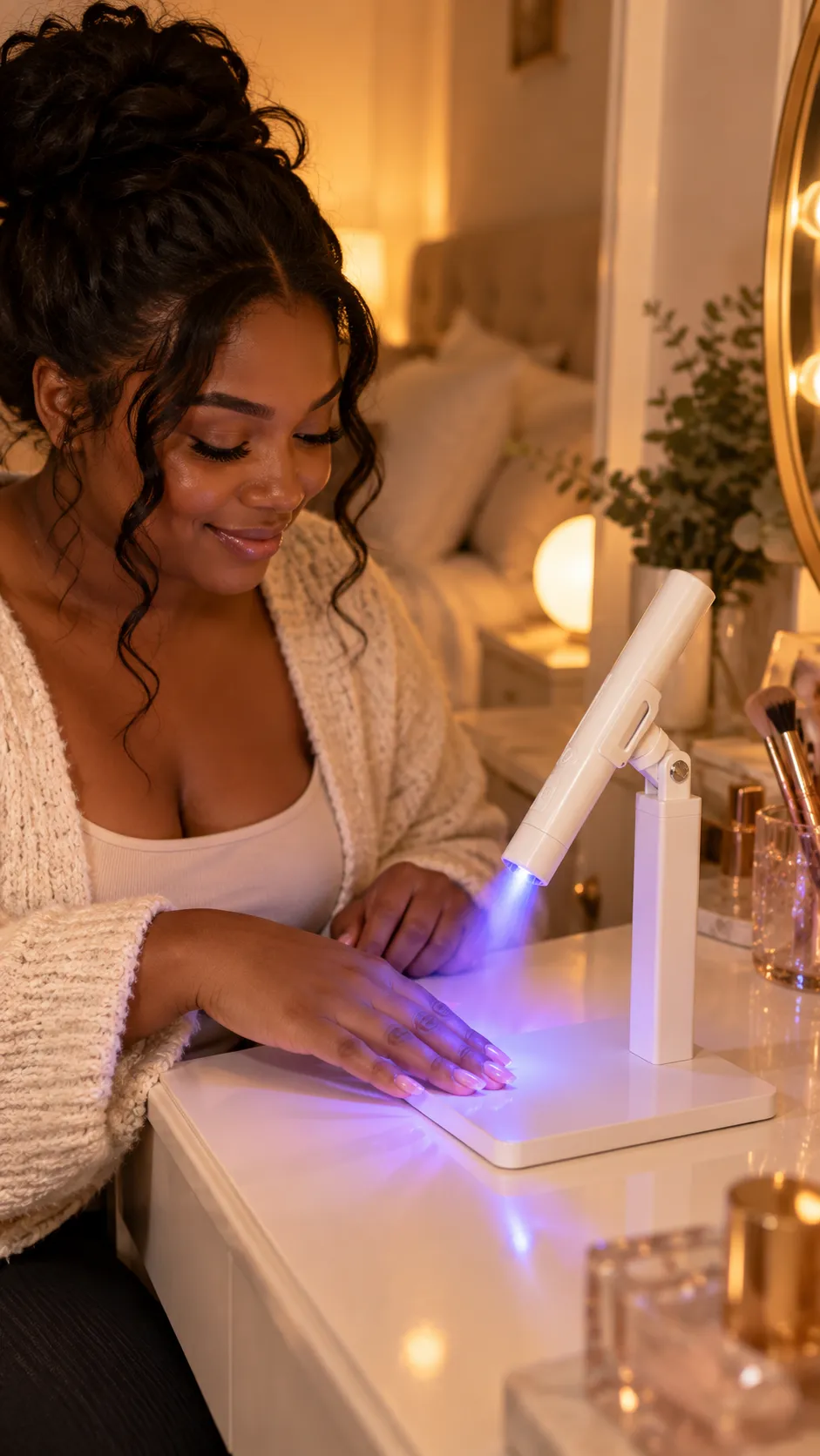 Vertical lifestyle image showing a different at-home nail care setting
