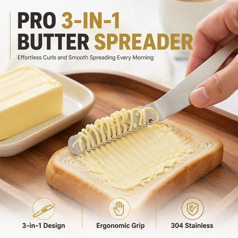 Professional 304 Stainless Steel 3-in-1 Butter Knife and Spreader - Silver