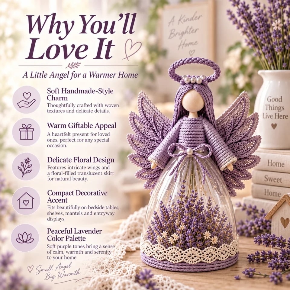 Floral angel figurine dimensions and tabletop scale