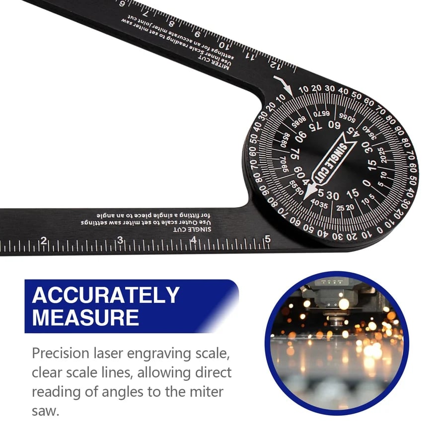 Clear laser engraved numbers on aluminum angle finder