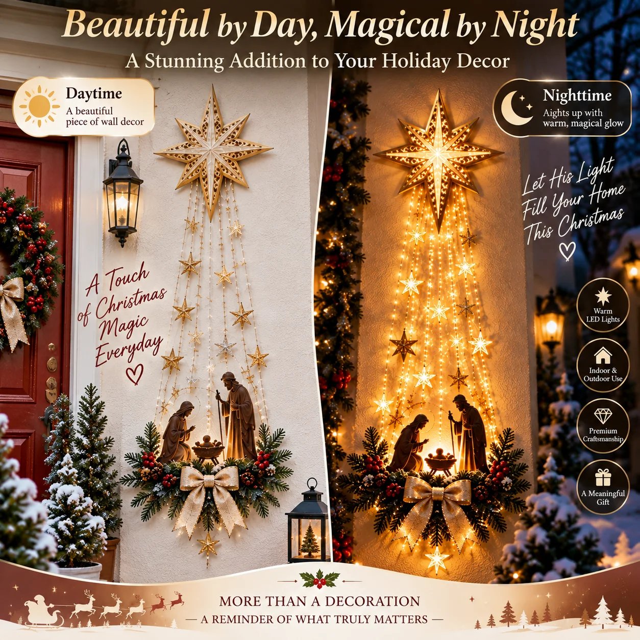 Lighted Holy Family Nativity wall decoration