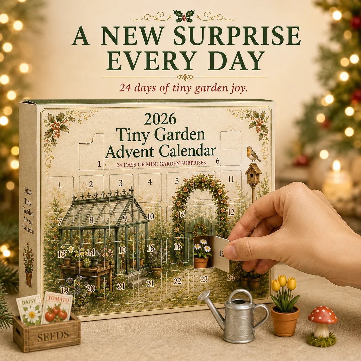 Opening one door of the Tiny Garden Advent Calendar