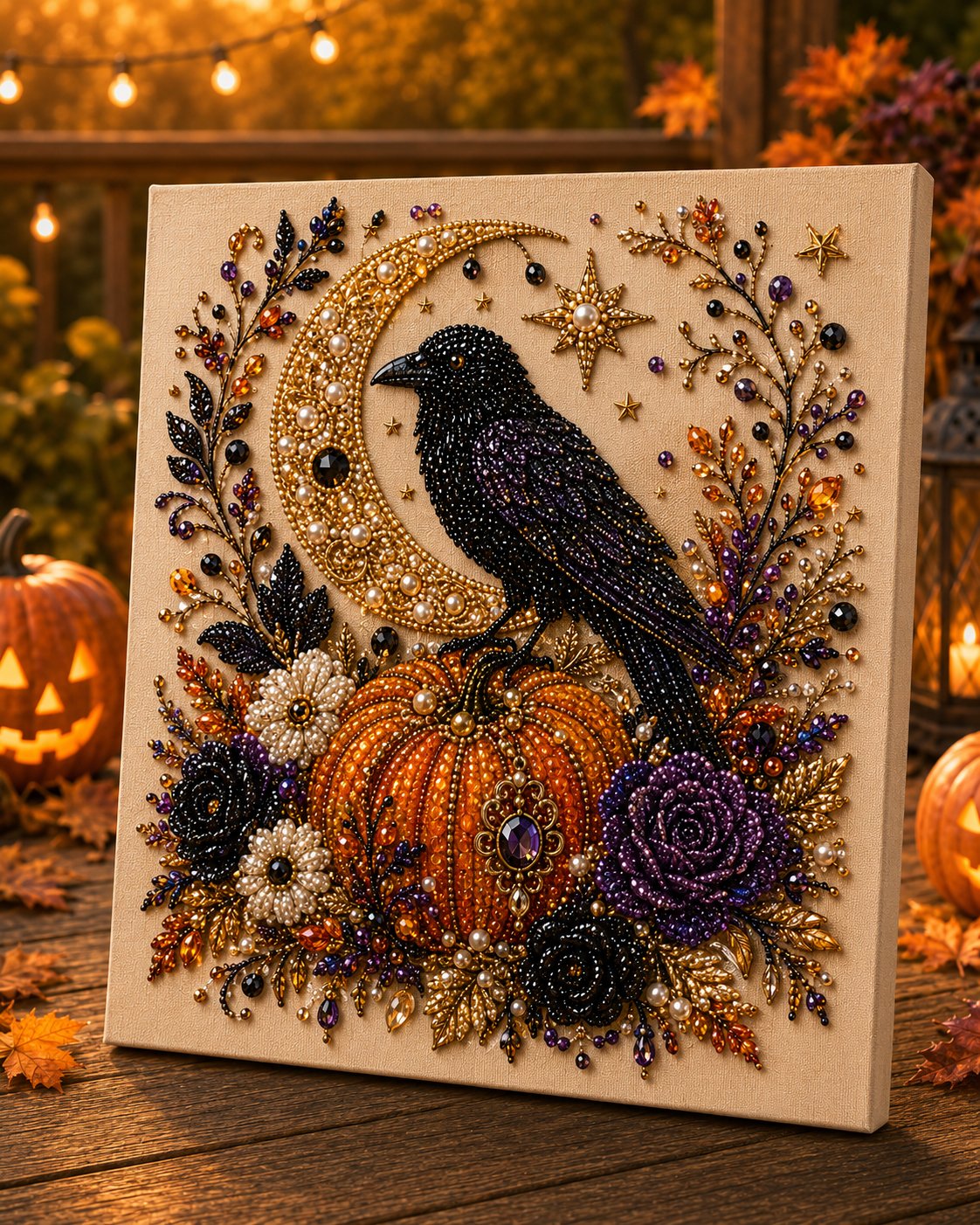 Close shot of the finished pearl art wall hanging