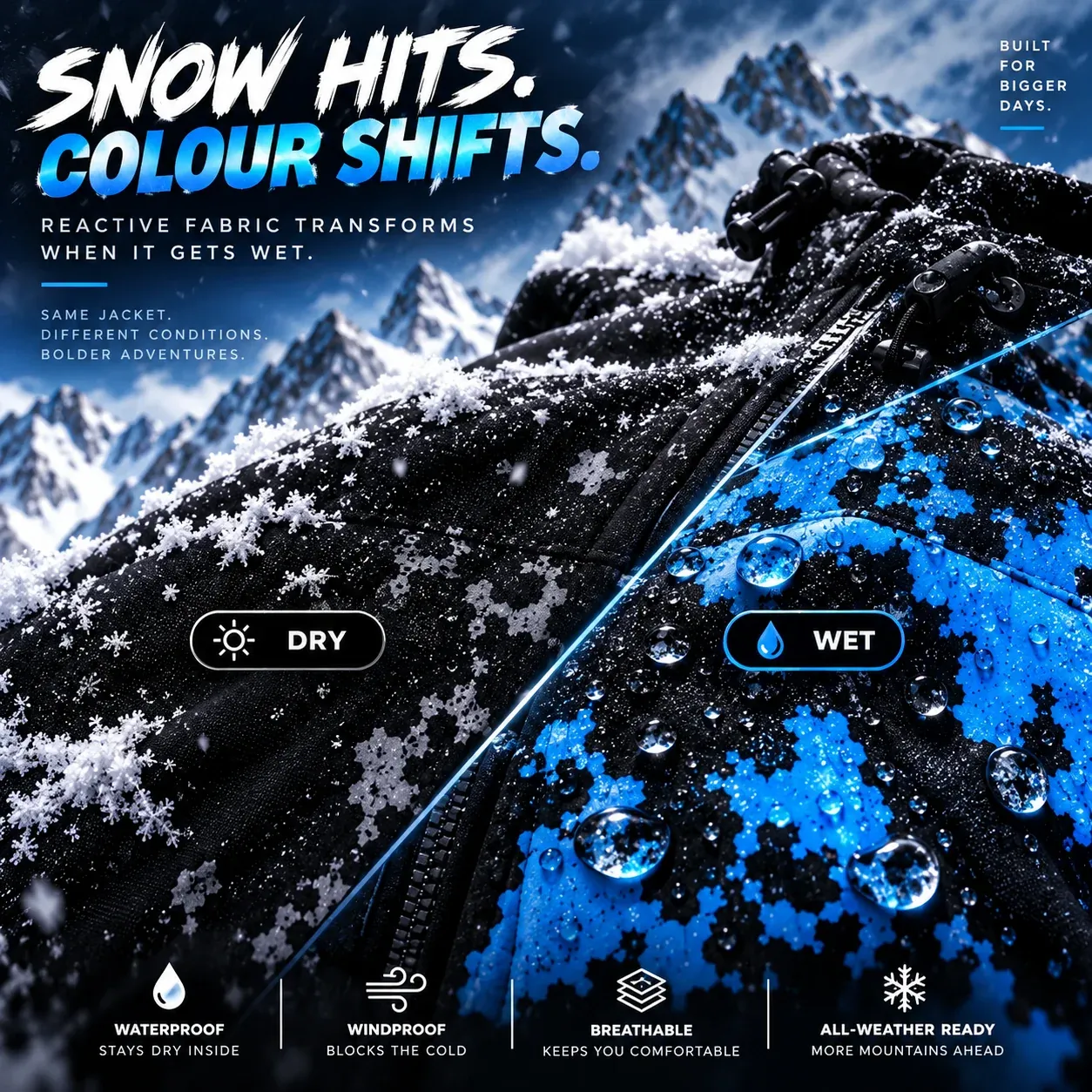 Reaktives Material verändert seine Farbe bei Schnee und Feuchtigkeit