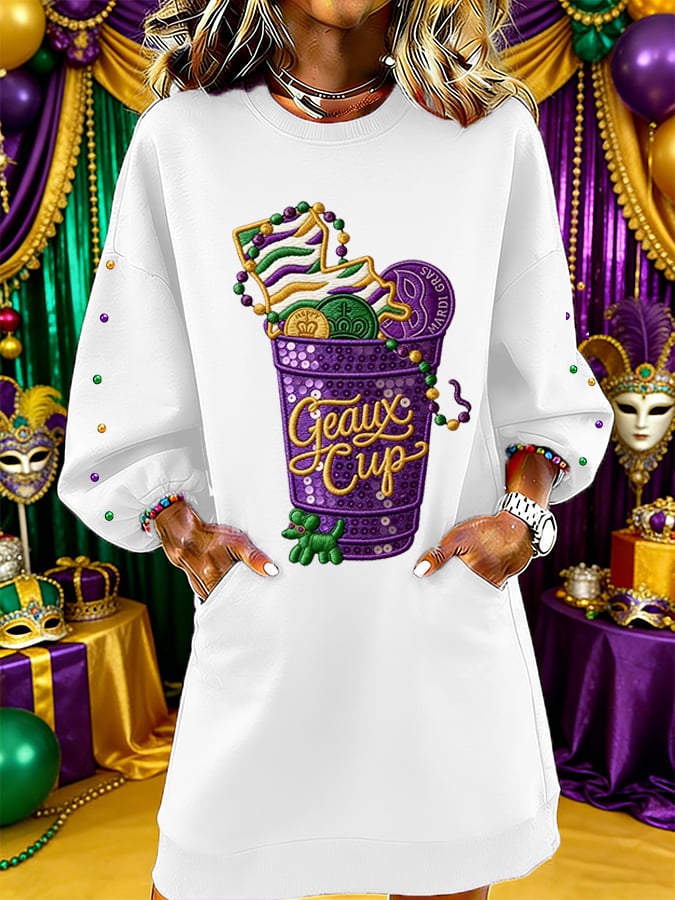 Women's Casual Fashion Mardi Gras Print Dress