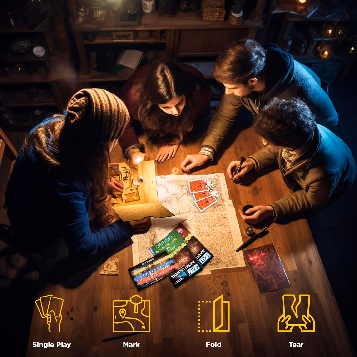 Puzzle-solving close-up at the Christmas table