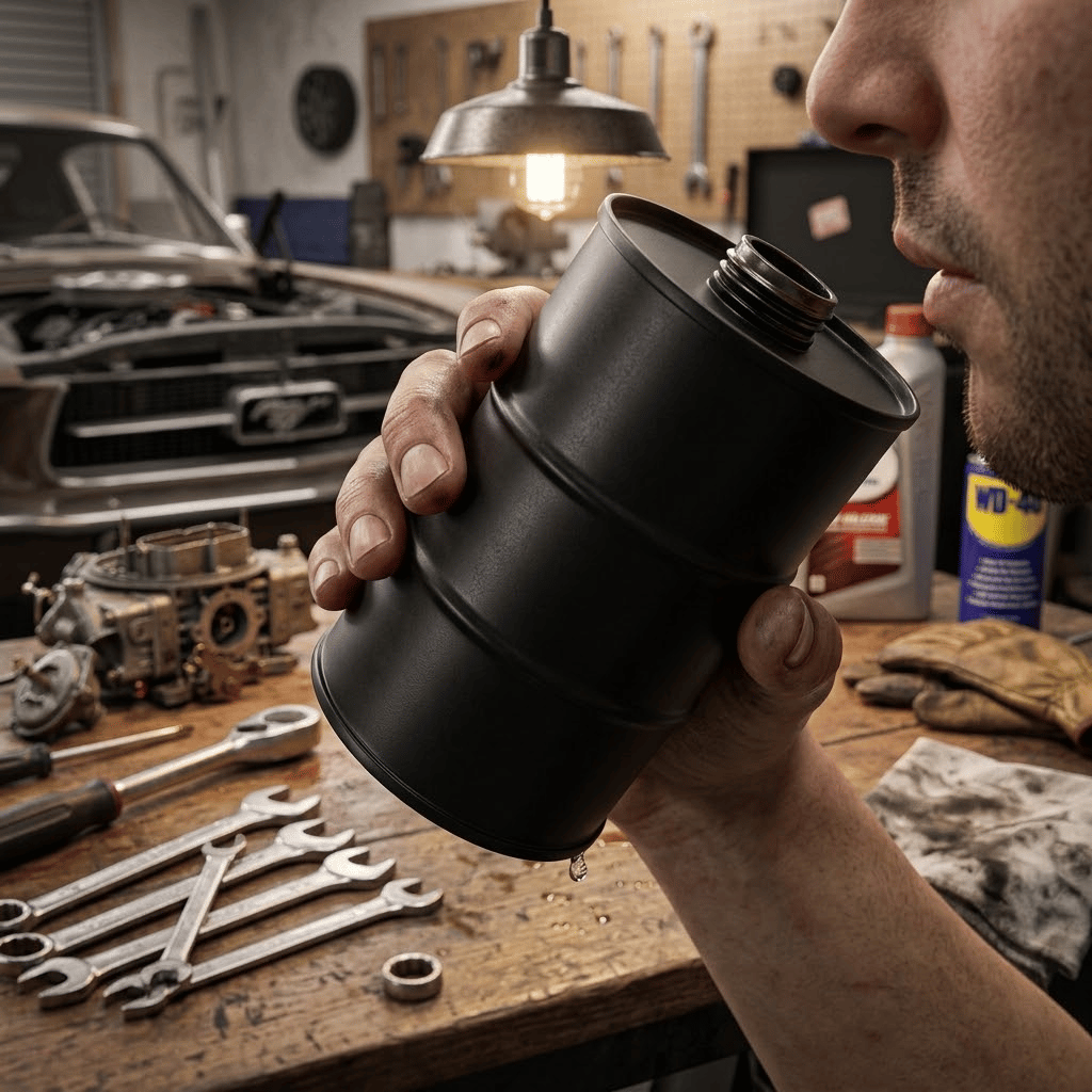 Flagpole flask with barrel-inspired novelty design
