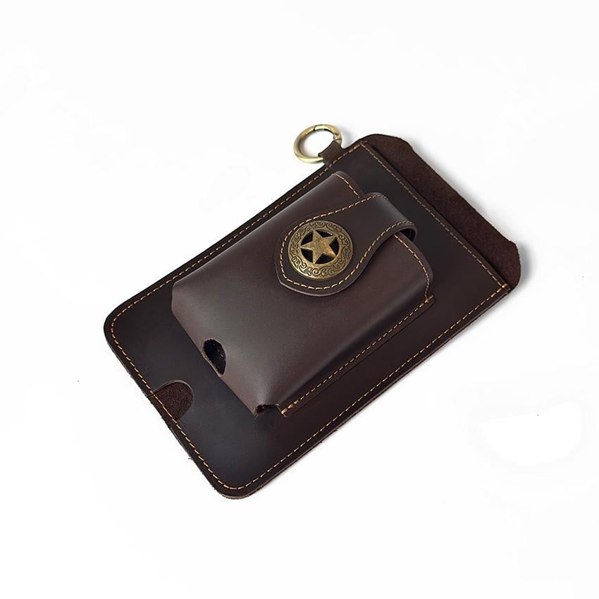 Vintage Cowhide Belt Waist Bag for Men - Multifunctional Phone & Card Holder with Keychain Genuine leather Belt Bag hiking waist bag Leather phone case with belt loops cell phone holster Keychain Holder bag  for Outdoor Hiking Travel bag hip