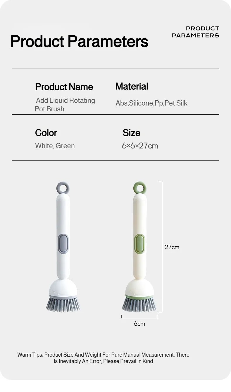 Efficient pot cleaning brush with built-in soap dispenser