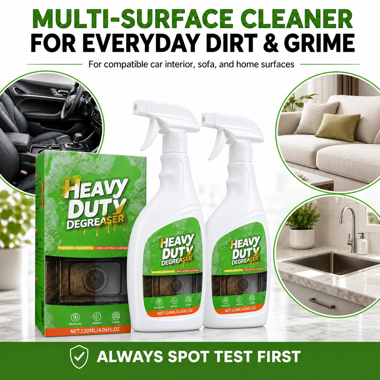Kitchen degreaser used on a greasy range hood stovetop and outdoor grill