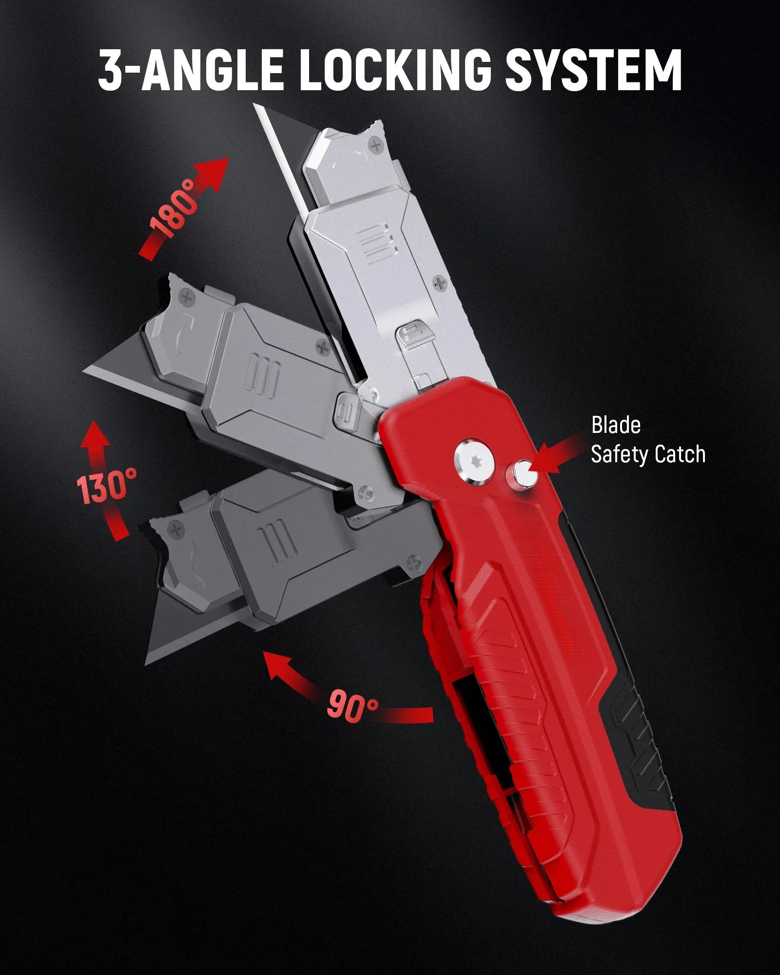 3-angle locking system mechanism showing 90, 130, and 180 degree positions