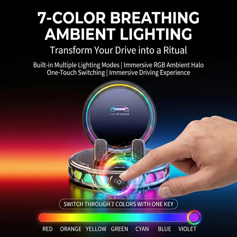 360 rotating wireless charging car phone mount with RGB LED lights