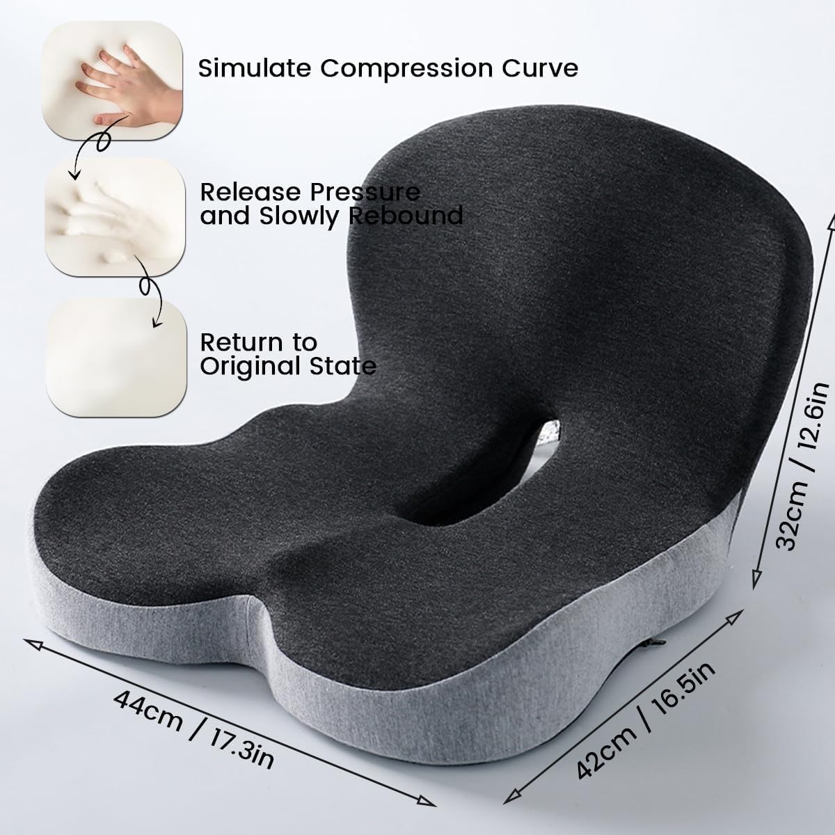 Memory foam cushion dimensions and slow rebound feature