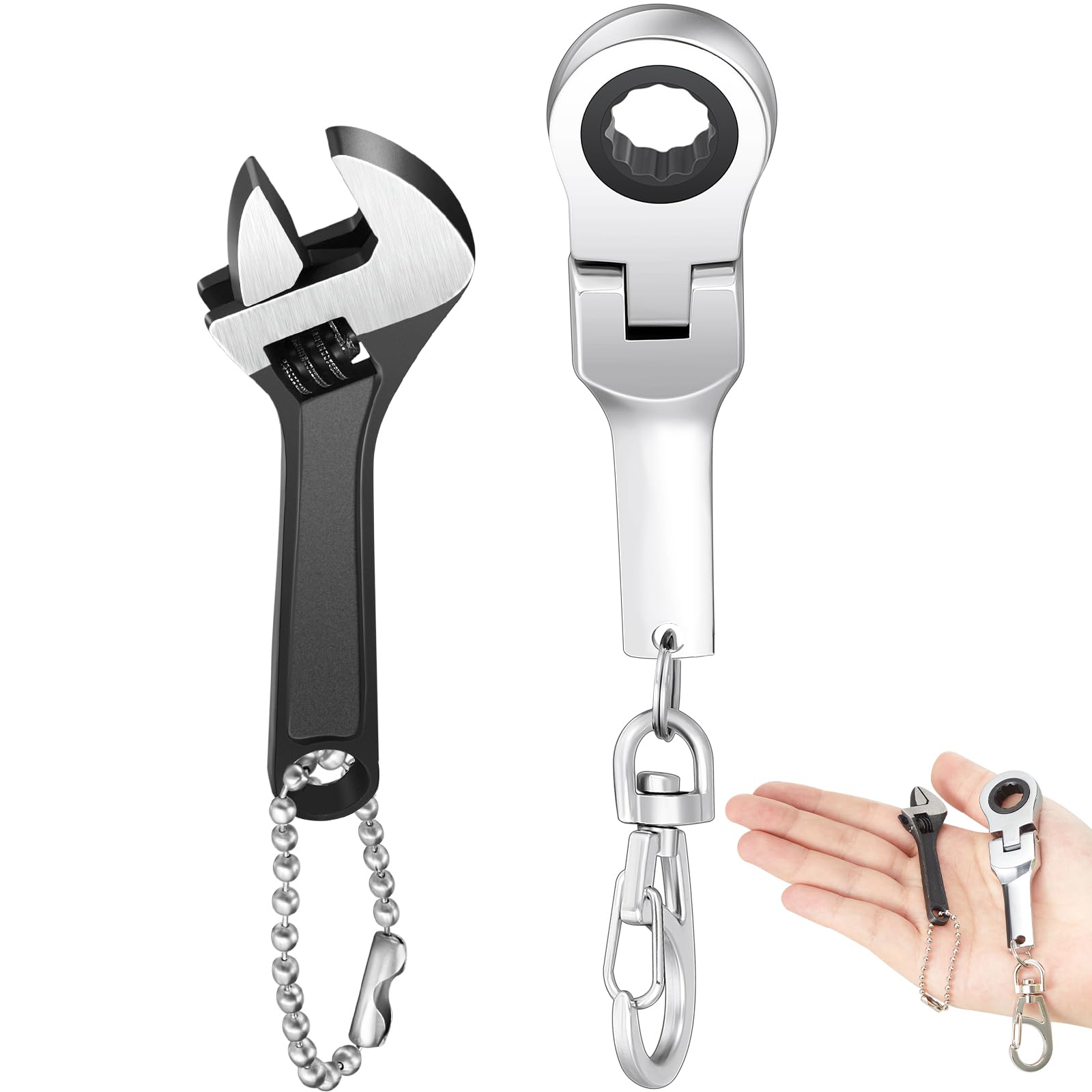 Mini Ratchet Wrench and Adjustable Spanner Keychain Set