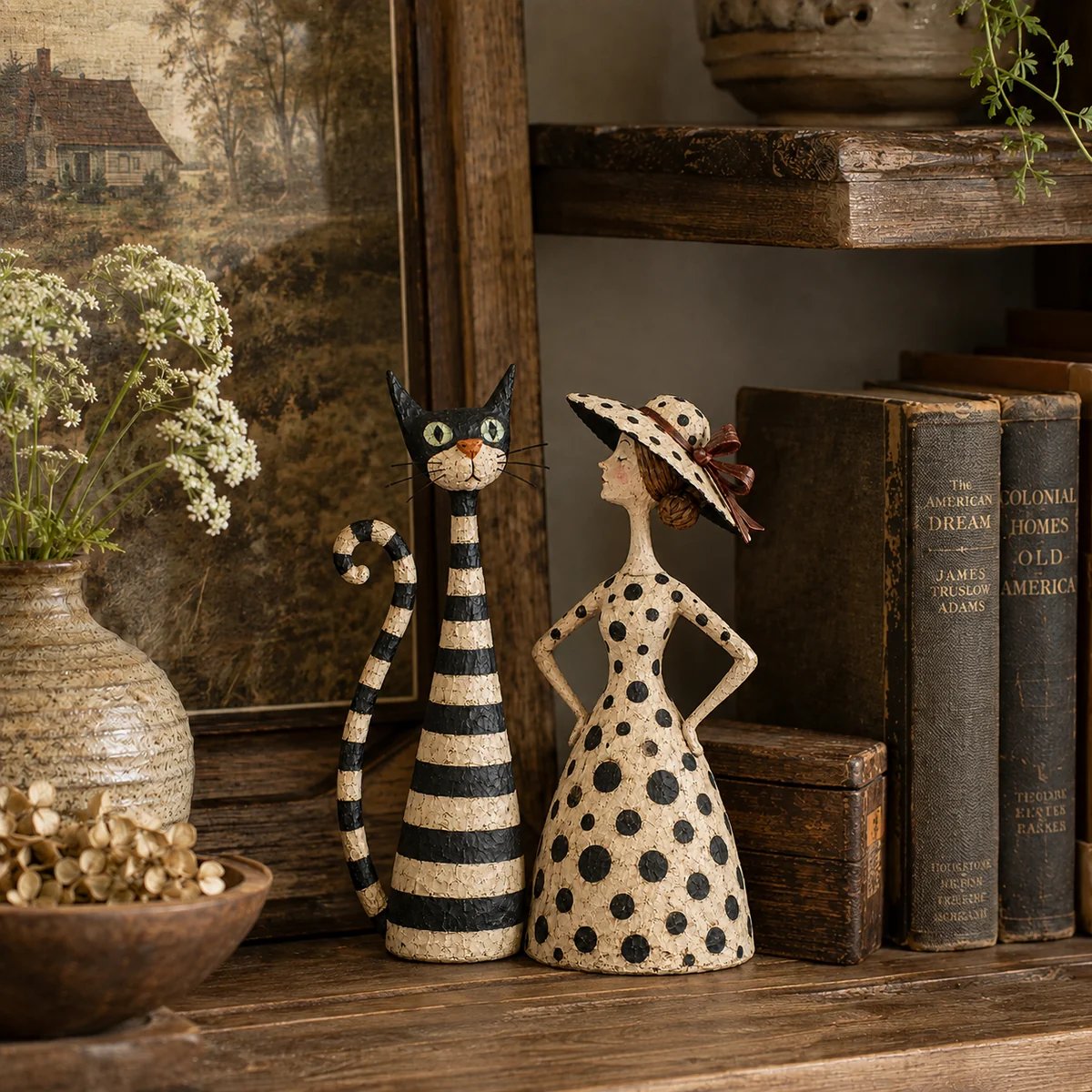 Cat and Lady sculpture lifestyle display