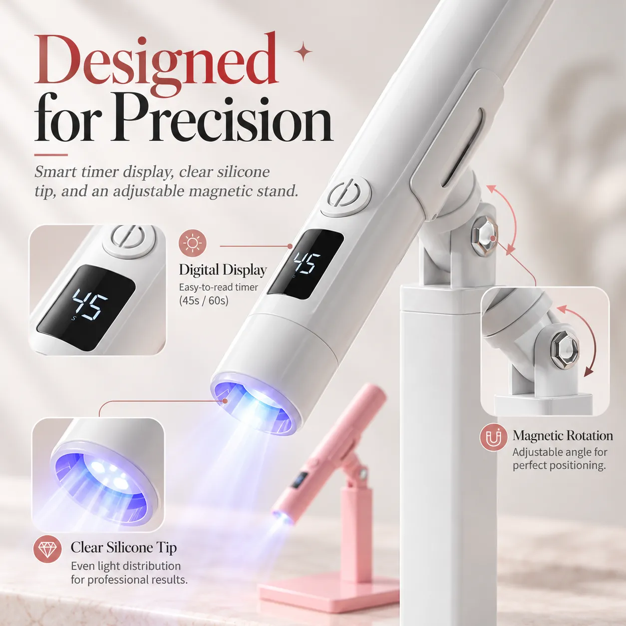 LED nail lamp focused light feature illustration