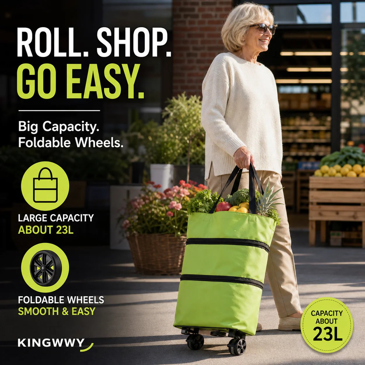 2-in-1 Foldable Shopping Cart with large capacity